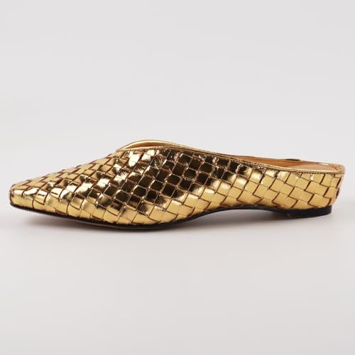 Image of Woven Mules for Women Slip on Comfortabke Metallic Slides Ladies Trendy Square Toe Hidden Wedge Mules