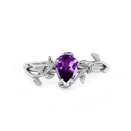 Pear Cut Gemstone Vine Leaf Rings for Women 10K 14K 18K Gold 6X8 MM Gemstone Art Deco Inspired Leaf Ring Promise Statement Anniversary Ring for Her