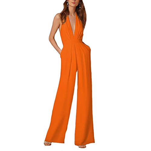 YDSH Damen Overall Jumpsuit,Damen Sommer Overalls Jumpsuits Elegant Lang Breites Bein Ärmellos V-Ausschnitt Frauen Romper Taille Rückenfrei Slim Normallacks Formal Playsuits Hosenanzug Cover