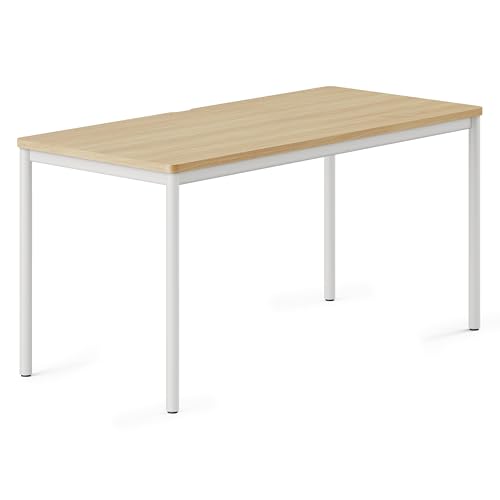 Image of Branch Daily Desk, Functional at Home Office Desk with Effortless Assembly | Timeless Design, Rounded Corners, and Built-in Cable Notch, 58 inch W x 27 inch H x 24 inch D, Woodgrain, White