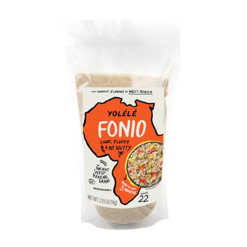 Yolele Premium Precooked Fonio African Supergrain Ancient Grains Gluten-Free Non GMO Organic Fonio Grain Vegan Protein High Fiber Super Food Keto Paleo-Friendly Rice Alternative 2.25 lb Bag
