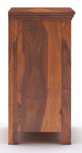 Image of Sheesham Wood Bedside Table for Bedroom Living Room Home Office with 1 Drawer and Cabinet Storage Solid Wood Table Furniture | End Table | Nightstand | Sofa Side Table (Honey Finish)