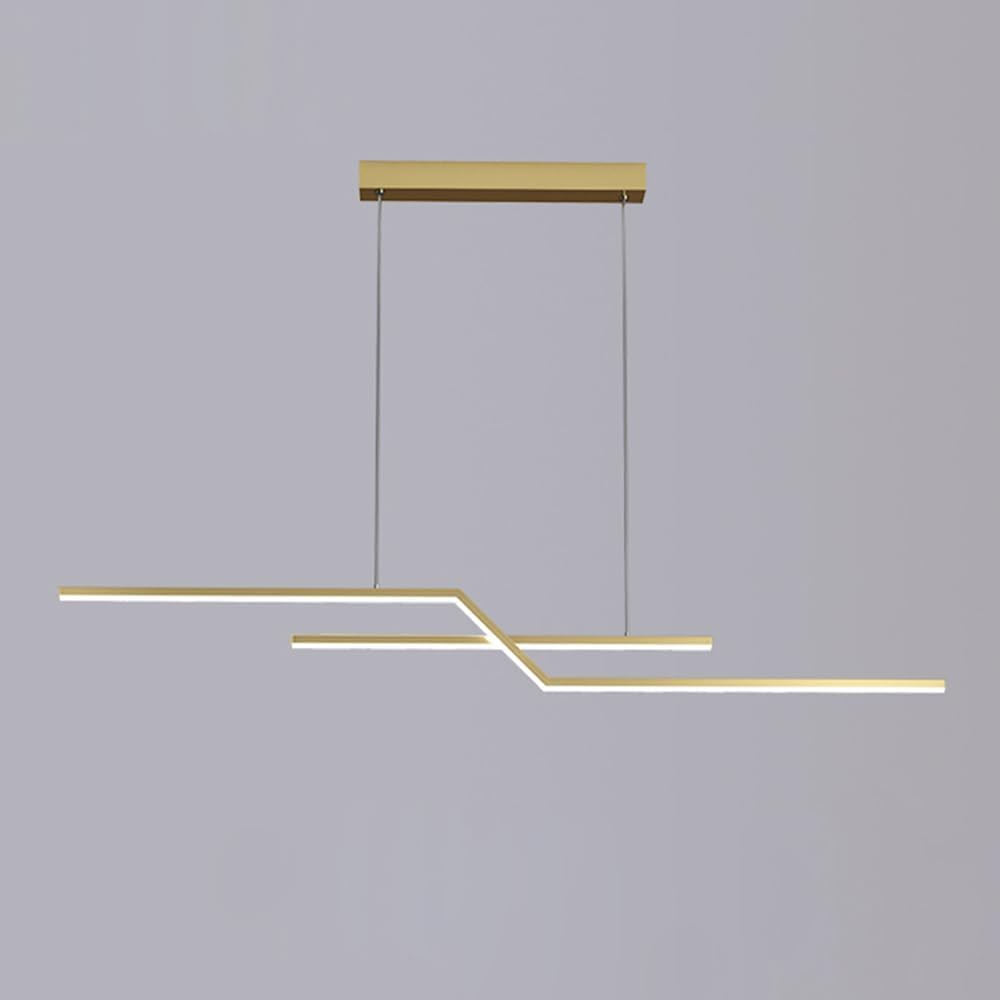 Suspension Géométrique Dorée Haut de Gamme et Luminaire LED Long pour Salon Contemporain