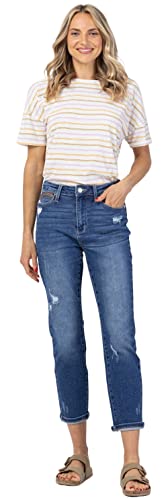 Judy Blue Women's High Waist Rainbow Embroidery Cropped Straight Leg Jeans
