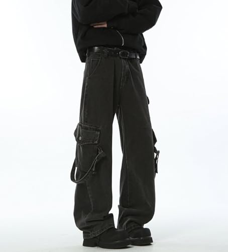 Men's Casual Baggy Jeans Loose Fit Straight Leg Mid-Rise Fashion Hip-Hop Cargo Denim Pants with Pockets3