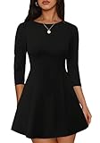 RUMIA Black Dresses for Women Casual 3/4 Sleeve A-Line Boat Neck Mini Dress XS