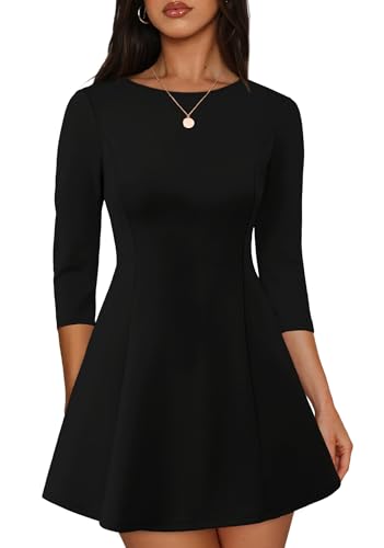 RUMIA Black Dresses Cocktail Casual Boat Neck 3/4 Sleeve Plus Size Short Dress 2XL