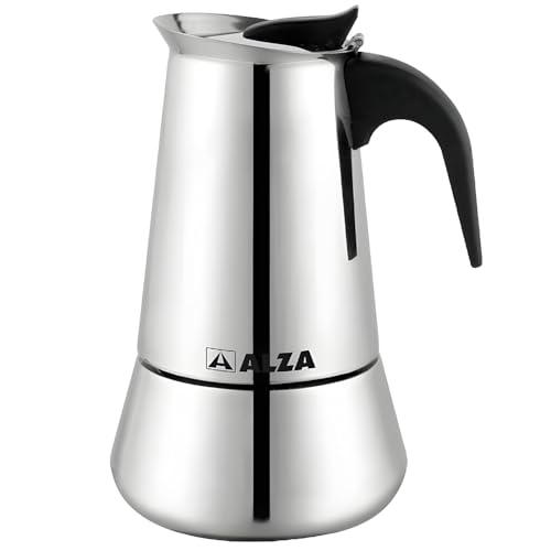 ALZA Java - Cafetera Italiana de 9 Tazas, 450ml, Acero Inoxidable, Todas las Cocinas, Inducción, Mango Ergonómico, Base de Acero Ferrítico, Moka