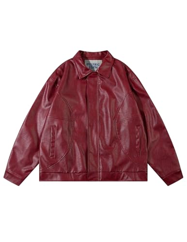 Aelfric Eden Faux Leather Jacket Oversized Vintage Motorcycle Jackets Moto Coats Unisex Streetwear Jacket Burgundy
