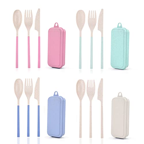 Reusable Utensils Set With Case, 4 Sets Collapsible Travel Cutlery Set, Reusable Spoon Knife Forks Tableware for Adult Travel Picnic Camping Or Birthday Use
