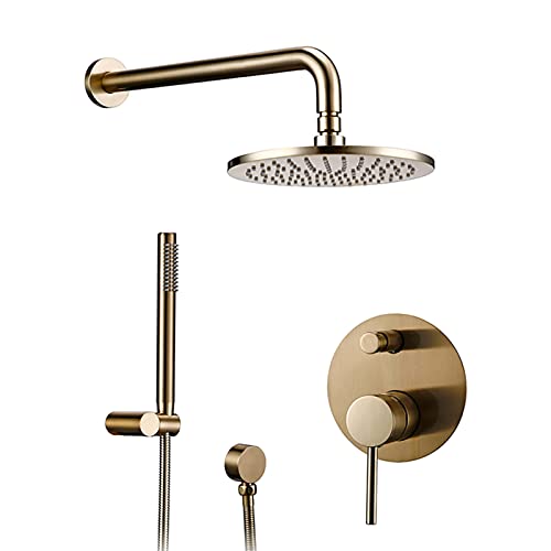 Ensemble douche laiton anti-calcaire or brossé grand ciel de pluie