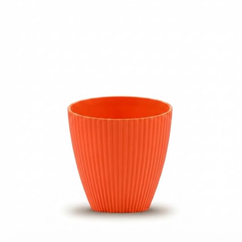 Image of Orange Plastic Flower Pot for Indoor & Outdoor Plants | Decorative Round Planter | Lightweight Garden Pot
