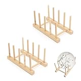 KLVGTIFS 2 Pezzi Scolapiatti in Legno, Supporto per Piatti, Scolapiatti da Appoggio, Portapiatti per Armadietti, Organizzatore per Armadietti Cucina per Piatti, Ciotole, Taglieri e Libri