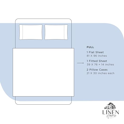 Image of Linen Home 100% Cotton Percale Sheets Full Size, Baby Blue, Deep Pocket, 4 Pieces Set - 1 Flat, 1 Deep Pocket Fitted Sheet and 2 Pillowcases, Crisp Cool and Strong Bed Linen