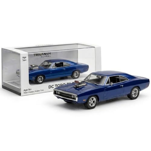 Image of FF7 Collectible Blue Muscle Car Die Cast Model 1:64 Scale, Detailed Metal Vehicle Replica with Display Box for Car Collectors and Enthusiasts