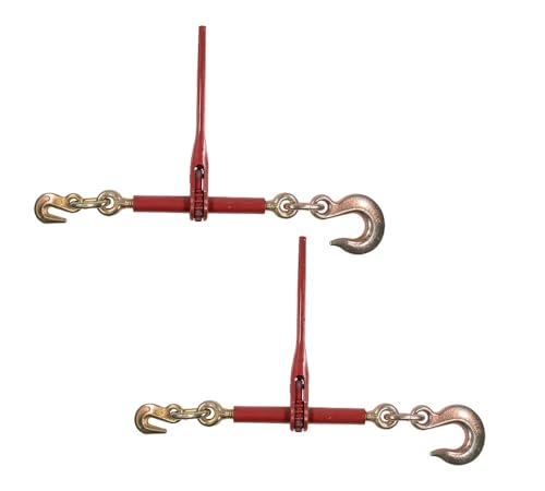 Image of Mytee Products (2 Pack) 5 /16 inch- 3 /8 inch Heavy Duty Ratchet Chain Binder w / 3 /8 inch Grab Hook & 1 /2 inch Slip Hook, 5,400 Lbs WLL - Tie Down Hauling Load Binders for Flatbed Trailers