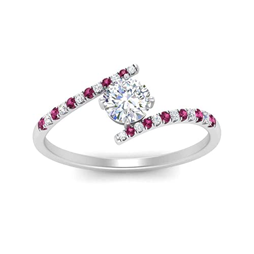 Image of Choose Your Gemstone Bypass Modern Round Diamond CZ Ring 925 Sterling Silver Round Shape Side Stone Engagement Rings Lightweight Office Wear Everyday Gift Jewelry US Size 4 to 12