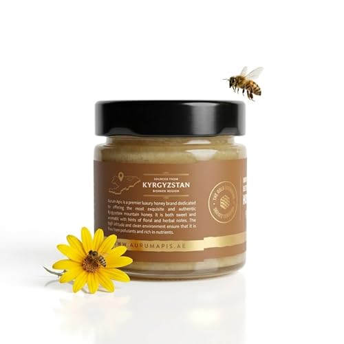 Image of Aurum Apis Raw Kyrgyzstani Mountain Honey - 100% Raw & Unfiltered Pure Honey, Hand-Harvested, Non-GMO, Naturally Sourced Certified Organic Premium Honey (130g)
