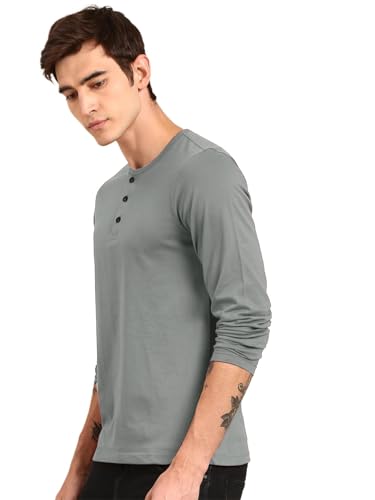 Image of LAZYCHUNKS Regular Fit Solid Super Combed Cotton Rich Henley Neck Full Sleeve Men's T-Shirt