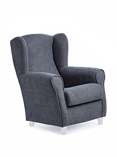 Sillonea - Sillón Orejero Roma con Patas Cortas de 7 cm. Diseñado para Personas Bajas. Medida: 93x74x77cm. Tapizado con Tela Antimanchas. (Marengo, Lacado Blanco)