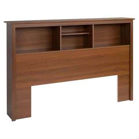 BOWERY HILL Country Style Freestanding Full/Queen Wood Bookcase Bed Headboard and Cabinet Storage in Cherry Cover