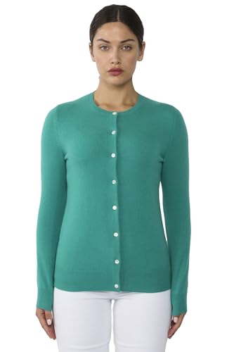 Image of JENNIE LIU Women's 100% Cashmere Button Front Long Sleeve Crewneck Cardigan Sweater