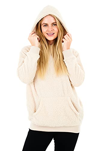 Sleepdown Womens Ladies Teddy Fleece Hoodie Sweatshirt Hooded Top Pullover Fluffy Warm Soft Cosy Jumper (XL, Natural)