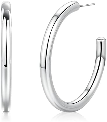 Gold Hoop Earrings for Women Trendy Surgical Stainless Steel Hypoallergenic Earrings for Sensitive Ears 4mm Hollow Tube Lightweight Non Tarnish Silver Hoops Gifts for Women,15/30/40/50MM