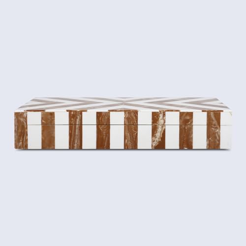 Image of Handicrafts Home Chevron Collection, Storage Organizer Decorative Box Multipurpose Gift - Chevron Brown 12x6x2 inch
