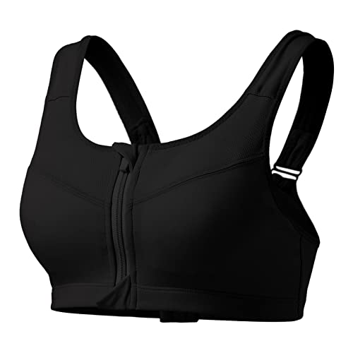 Angxiwan Sports Bras for Women UK High Impact Zip Front Wireless Bra Ladies Plus Size Crop Top Vest Padded Seamless Activewear Bras for Yoga Gym Workout Fitness - Image 4