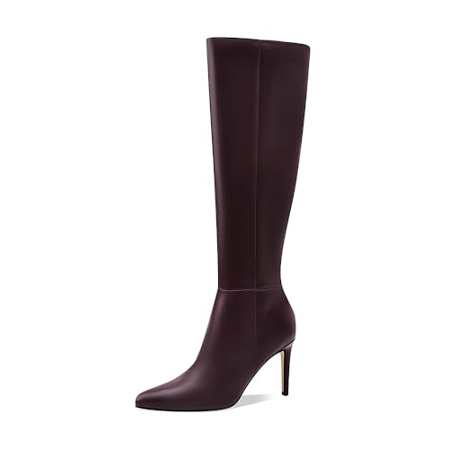Image of Women's Knee High Boots Women Mid Heel Pointed Toe Tall Boots for Women High Heel Side Zipper with Buckle Bow Knots Long Boots for Fall Winter for Fall Winter
