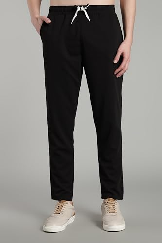 Image of SWADESI STUFF Men's Cotton Blend Track Pants, Black, Comfort Fit with Drawstring, Side Pockets for Regular Wear, Sports, Joggers
