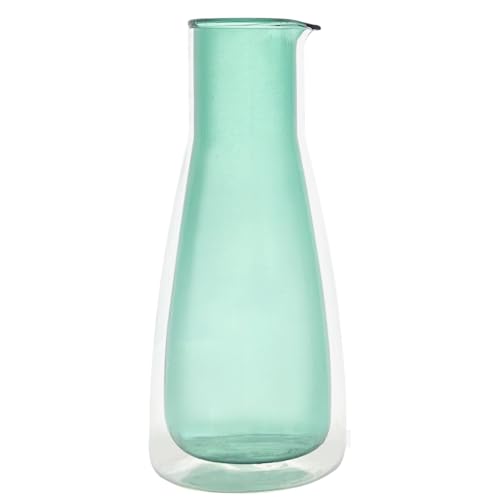 Cloudnola Double Wall Insulated Carafe, Green, 34oz For Both Hot and Cold Beverages, Handblown Borosilicate Glass Pitcher