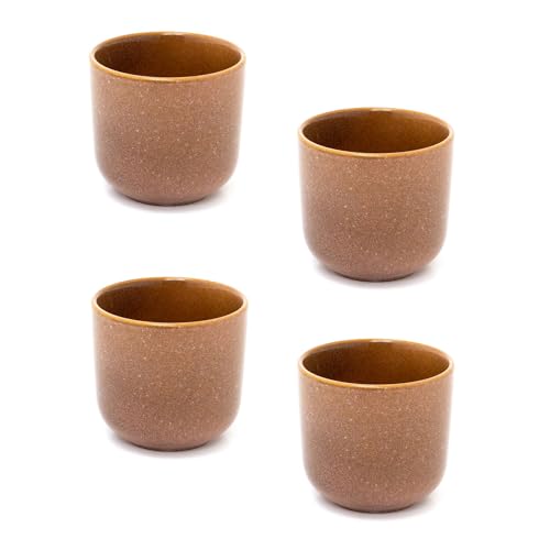 Carousel Home Pack of 4 Natural Brown Reactive Glaze Ceramic Plant Pot | Indoor Cachepot Planter for Succulents and Flowers - 8cm
