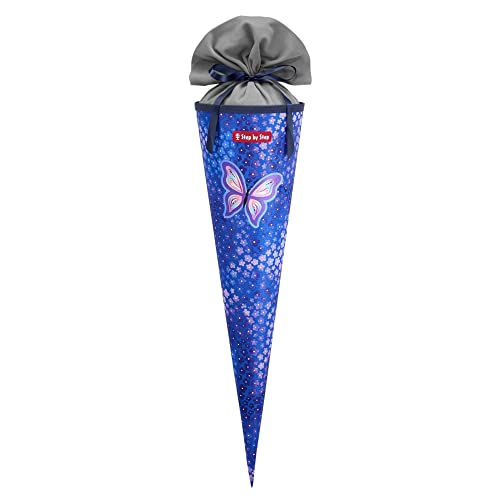Step by Step Schultüte „Butterfly Maja“, passend zum Schulranzen, aus recycelten PET-Flaschen, Verschluss aus Stoff, 5L Füllvolumen, 70 cm Höhe, für die 1. Klasse, blau