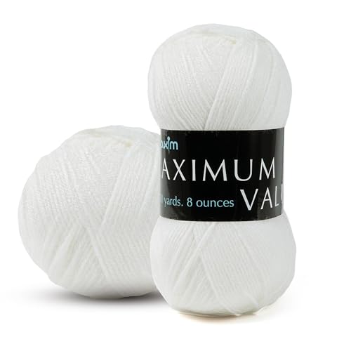 Image of Mary Maxim Maximum Value Acrylic Yarn for Crocheting and Knitting, Soft Worsted Weight White Yarn 4, Ideal for Blankets, Sweaters, Hats, and Scarves, 8 oz Skein (474 Yds), White - 1 Skein