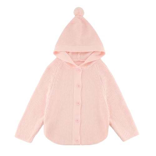 POBIDOBY Waffle Knit Sweater for Girls, Fall Outfits for Toddler Girls with Colorful Buttons (US, Age, 5 Years, Pink Hoodie)