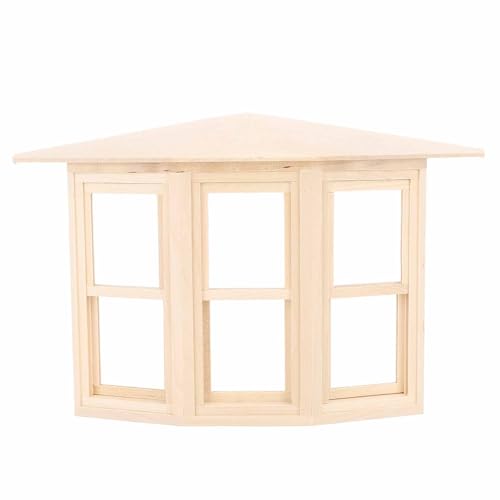 BTSEURY Wood Three Sided Sliding Bay Window Model,Exquisite Lifelike Miniature DIY Wooden Furniture...