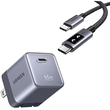 UGREEN 2-Item Bundle Nexode Air 45W GaN USB C Wall Charger Block Foldable Plug, Travel Size + 100W PD Fast Charging USB C to USB C Braided Cable for iPhone 17 16, MacBook Air, Galaxy S26, iPad