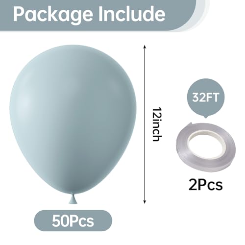 Image of KALOR 12 Inch Retro Mist Blue Balloons, 50 Pcs Latex Helium Balloons for Kid's Birthday Party, Baby Shower, Wedding, Graduate Party Decorations
