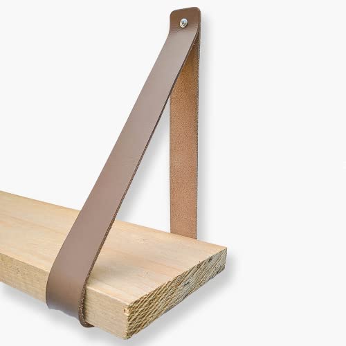 Supports d'étagères en cuir robustes sangles de suspension taupe - 4
