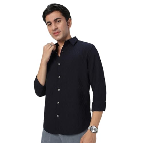 Image of Urbano Fashion Men's Cotton Full Sleeve Regular Fit Textured Shirt with Spread Collar