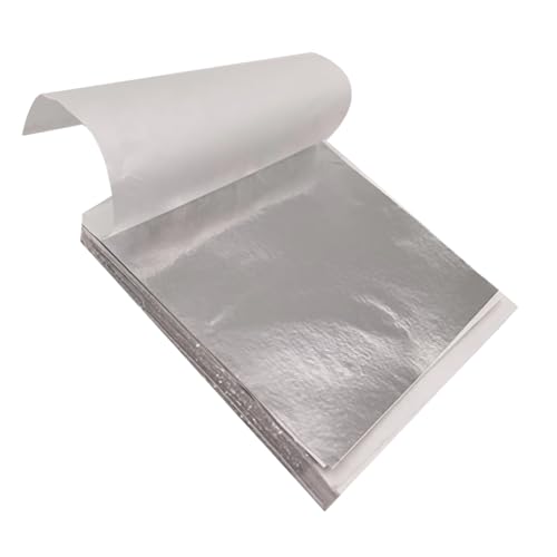 100 hojas de plata de imitación de 8,5 x 8 cm, hoja de oro para manualidades, hoja de metal plateado, hojas de plata, para manualidades, uñas, pintura, proyecto de arte, decoración de muebles