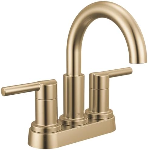 Delta Nicoli Yüksek Ark Merkezli Banyo Bataryası, Altın 3 Delikli Banyo Lavabo Bataryası, Push-Pop Tahliye Montajı, Şampanya Bronz 25749LF-CZ — Amazon ürün görseli