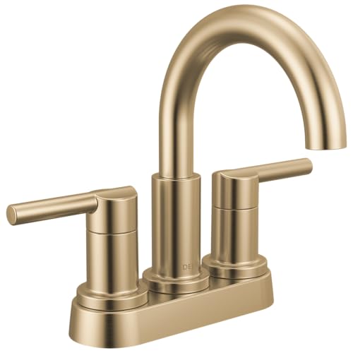 Delta Nicoli Centerset Brushed Gold Bathroom Faucet with Sprayer 4 Inch 3 Hole Bathroom Sink Faucet with Pull Out Sprayer Push-Pop Drain Champagne Bronze 25749LF-CZ