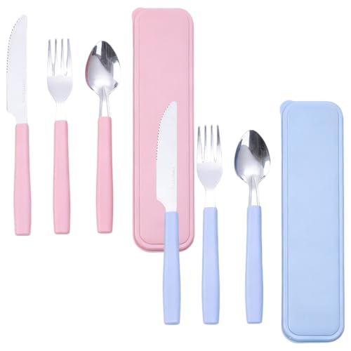 Couvert Lunch Box, 6 Pièces Boite a Couvert Transportable, Couverts en Inox avec étui Portable, Lunch Box Compatibles Lave-Vaisselle, pour Voyage Camping...