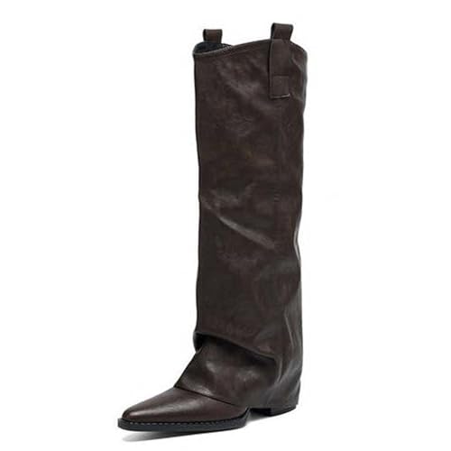 Generisch 2026 - Botas altas por la rodilla con punta puntiaguda tacón grueso para botas versátiles sobre la rodilla de moda, marrón, 39 EU