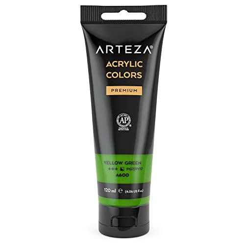ARTEZA Acrylic Paint, Yellow Green, 120 ml Pouch, Rich Pigment, Non-Fading, Non-Toxic Paint for Artists & Hobby Painters, Art Supplies for Canvas Painting