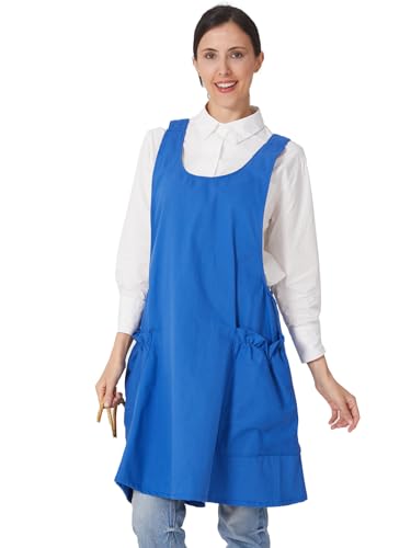 Image of Cozy Adjustable Cross Back Aprons for Women with Pockets Cotton Linen Cooking Kitchen Baking
