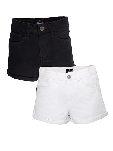 Image of KiddoPanti Girls Tight Length Rollup Denim Shorts with Lavender and Pink 3D Crochet Flowers